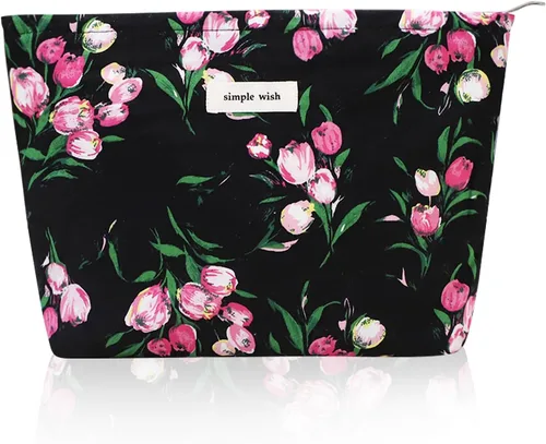 Miniatura 13 de Wudygirl Bolsa de maquillaje de lona para mujer, organizador estético de maquillaje, bolsa de maquillaje de viaje, bolsa de aseo para bolso, bolsa