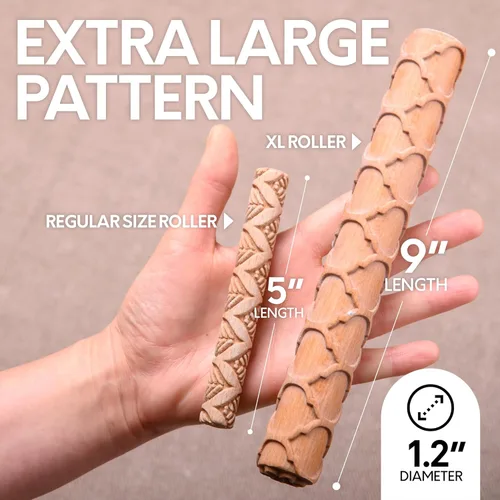 Miniatura 3 de Byllstore Rodillos de textura de arcilla extra grandes con sellos de cerámica, 3 rodillos de textura, 6 sellos de arcilla, paquete de 3