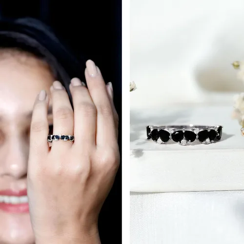 Miniatura 11 de Anillo de banda de media eternidad con diamantes de ónix negro certificado, calidad AAA, anillo de piedra natal de diciembre (listo para regalar)