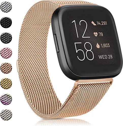 Miniatura 10 de Amzpas - Bandas compatibles con Fitbit Versa 2 / Fitbit Versa SE/Fitbit Versa Lite/Fitbit Versa, correas de malla de acero inoxidable transpirable