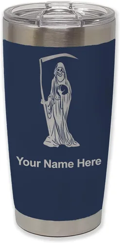 Miniatura 20 de LaserGram Vaso aislado al vacío de 20 onzas, Santa Muerte, grabado personalizado incluido (negro)