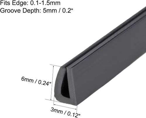 Miniatura 2 de uxcell Extrusión del sello en U del borde del molde, hoja protectora de borde de canal en U negra de silicona se adapta a borde de 0.004-0.059 in