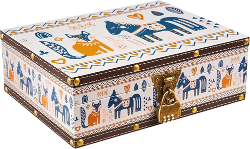 Miniatura 11 de Cofre del tesoro de madera y cuero con tapa y cerradura, 10.6 x 8.3 x 3.7 pulgadas, pequeña caja decorativa de madera para guardar joyas