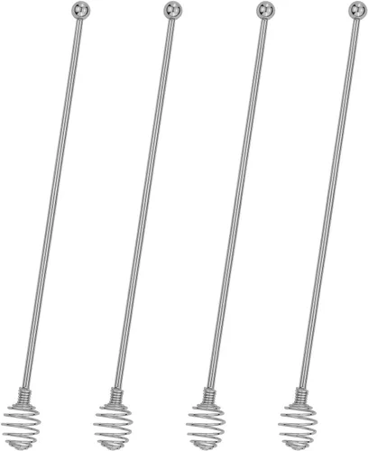 Miniatura 7 de BURLIHOME - Palitos de café especiales, cucharas especiales de acero inoxidable, cuchara mezcladora esférica, palitos sólidos/huecos para Negro