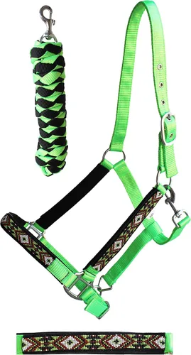 Miniatura 8 de CHALLENGER Nylon Horse Beaded Halter Nickle Plated Hardware w/Lead Rope Tack Blue 606175