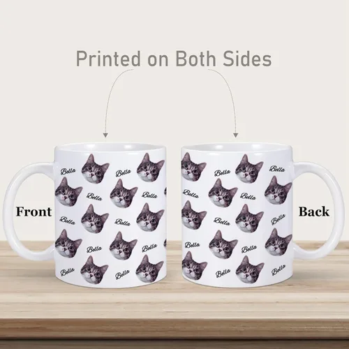 Miniatura 3 de Taza personalizada con nombre de cara de gato, taza de café personalizada, taza de foto de gato personalizada de 11 onzas, bonitos regalos