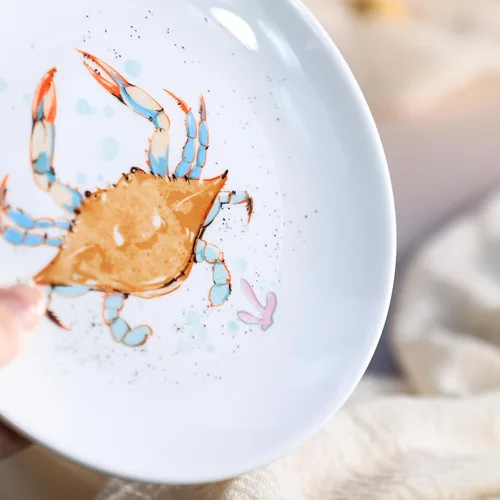 Miniatura 4 de Plato de postre de cerámica pintado a mano con diseño de animales marinos, plato de cena, plato de pastel, plato decorativo, cangrejo, 6 pulgadas