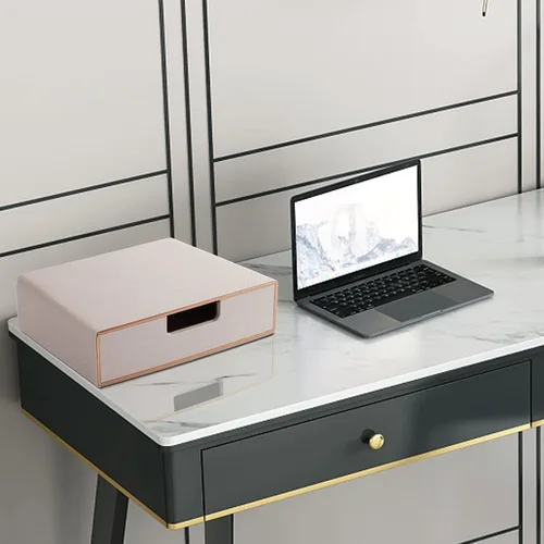 Miniatura 6 de Organizador de cajones apilable de piel sintética clásica hecha a mano, organiza accesorios de escritorio de oficina en casa y clasifica papel Beige