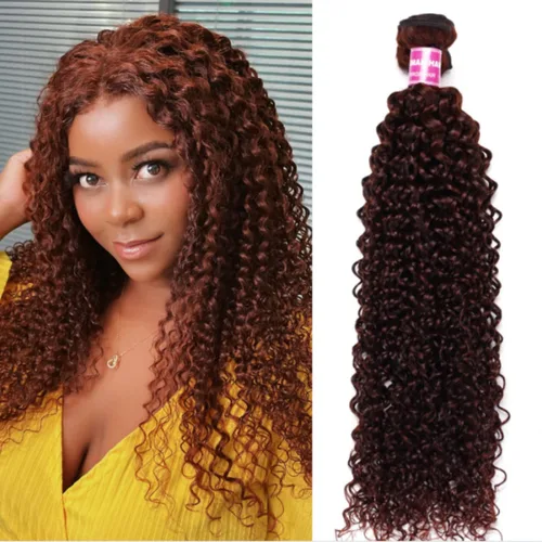 Beauty Forever #33B - Extensiones de cabello humano rizado color marrón rojizo Jerry de 8 pulgadas, cabello humano virgen brasileño Remy,