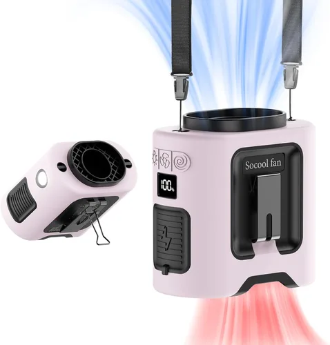 Miniatura 8 de Socool - Ventilador portátil de 10 000 mAh, clip para cinto, batería recargable, 5 velocidades, linterna, para el cuello, manos libres, 40 horas