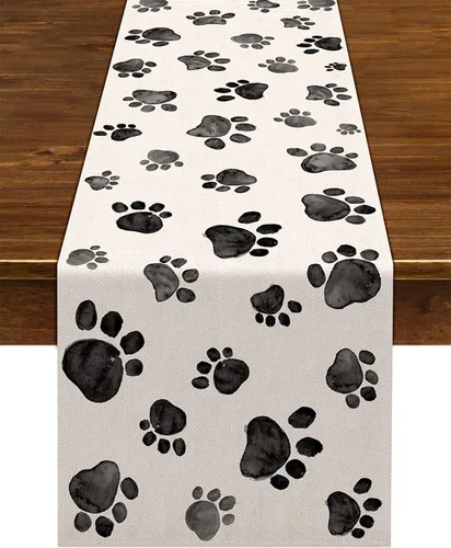 Miniatura 6 de Nepnuser Camino de mesa con estampado de patas de perro, cachorro, decoración de fiesta de cumpleaños, granja, comedor, cocina, decoración del hogar