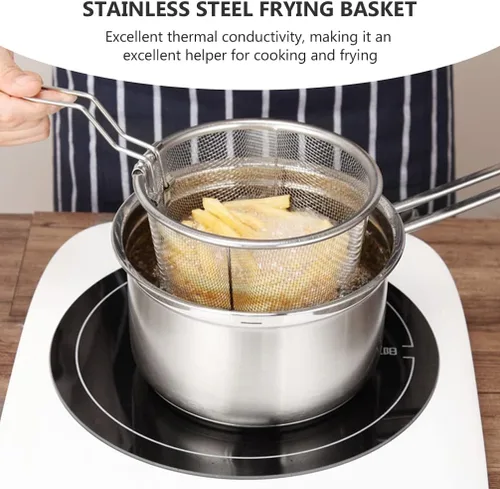 Miniatura 5 de YARNOW Cesta plegable de acero inoxidable de 10.23 pulgadas con mango largo ergonómico para freír profundamente el aceite y colar alimentos