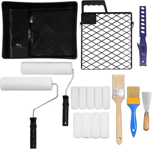 Miniatura 9 de ETERNA Kit de rodillos de pintura, 9 piezas de suministros de pintura para pintura de casa, con bandeja de pintura de metal y rodillos de pintura