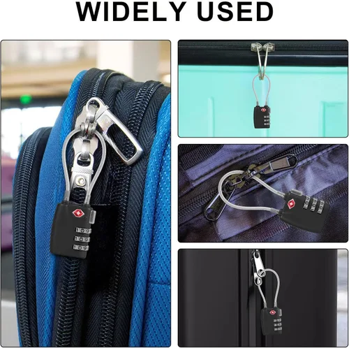Miniatura 5 de Paquete de 5 cerraduras TSA para equipaje, aprobadas por la TSA, combinación de 3 dígitos, candados de viaje de la TSA, candados de cable