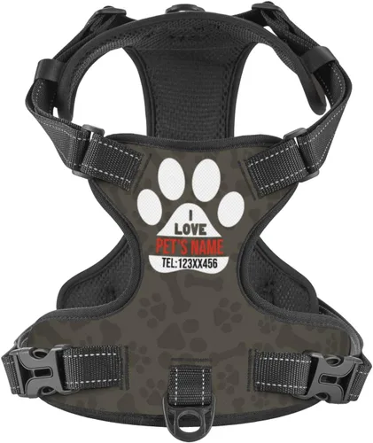 Miniatura 10 de Arnés personalizado para perro sin tirones, chaleco personalizado con bandera estadounidense para perro con número de teléfono y nombre de mascota