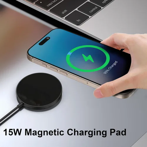 Miniatura 2 de Cargador inalámbrico portátil magnético de 15 W, almohadilla de carga rápida para iPhone 16/15/14/13/12 Series y AirPods 2 3 Pro, cargador rápido