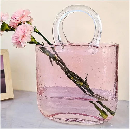 Miniatura 8 de Jarrón de mano, jarrones con asas, jarrón de vidrio en forma de florero, para arreglo floral, centro de mesa, decoración del hogar, estilo 1, azul