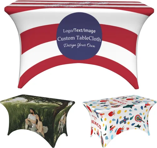 Mantel personalizado con logotipo de negocios, funda elástica ajustable de elastano para mesas rectangulares, manteles personalizados para fiestas,