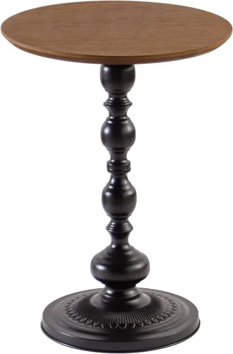Miniatura 9 de Framhose - Mesa auxiliar redonda, mesa auxiliar pequeña con parte superior de madera y base negra, mesa de pedestal para sala de estar, esquinas
