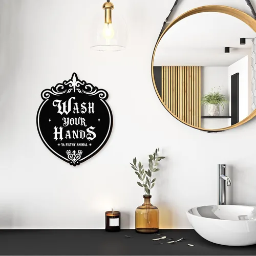 Miniatura 3 de Kercan Arte de pared gótico de madera, 9.6 x 11.8 pulgadas, letrero de pared con texto en inglés "Wash Your Hands", decoración del hogar de brujas