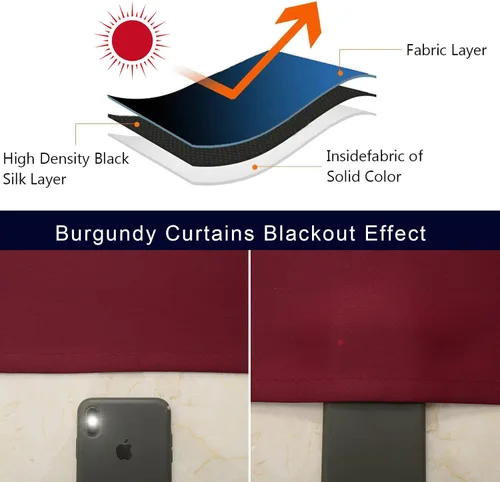 Miniatura 4 de Pickluc 2 paneles de cortinas opacas con ojales de 63 pulgadas de largo, cortinas de ventana con bloqueo de luz para dormitorio, aislamiento Rojo