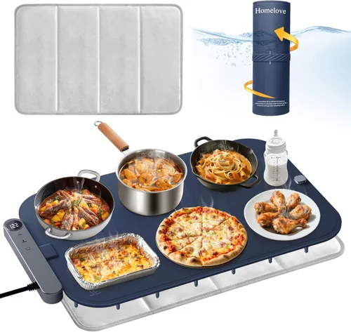 Miniatura 9 de Homelove Tapete de calentamiento para alimentos, bandeja de calentamiento eléctrica con 6 niveles de temperatura y ajuste de horas, calefacción
