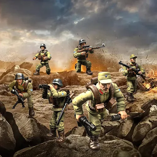 Miniatura 3 de MEIEST 6 piezas de mini figuras de acción militar de soldado de la Segunda Guerra Mundial, juguetes de bloque de construcción modelo ejército