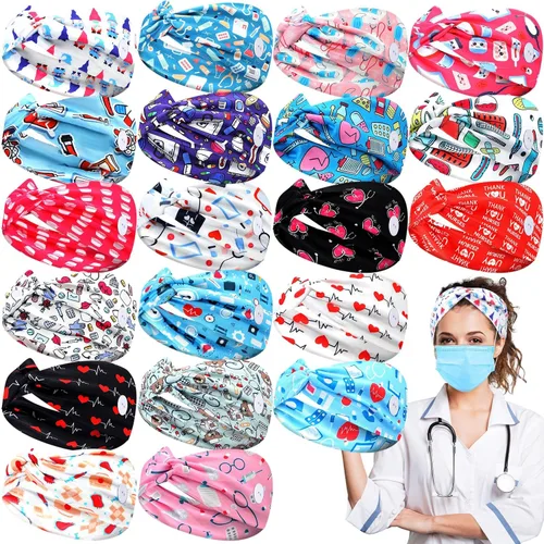 Miniatura 8 de Jexine 20 Pcs Dental Headbands for Women Non Slip Nurse Headbands with Buttons Dental Assistant Accessories Elastic Hair Bands Sweatbands Head Wraps