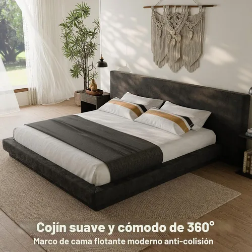 Miniatura 7 de RECCI AirFrame Cloud Queen - Base de cama tapizada con cabecera extra ancha, plataforma totalmente acolchada de espuma de 5 pulgadas, fácil montaje