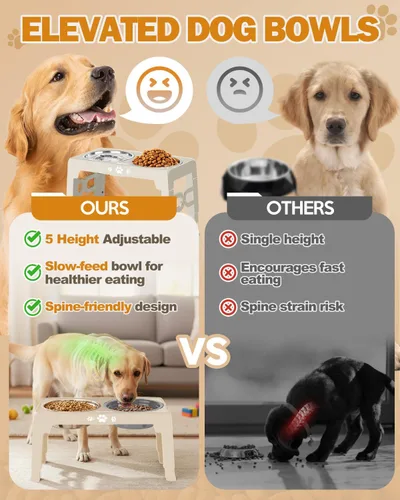 Miniatura 3 de Jovrun Cuencos elevados para perros, comedero para perros con platos de acero inoxidable y cuenco de alimentación lenta, soporte elevado ajustable