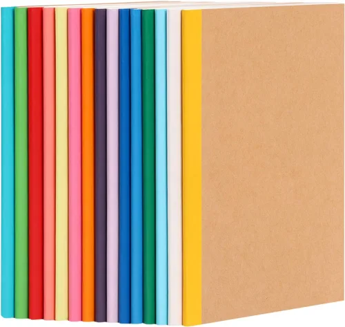 Miniatura 13 de LABUK 5 cuadernos de composición A5, cuadernos forrados de papel kraft a granel, 5 colores y 60 páginas para diario, escritura, escuela, oficina