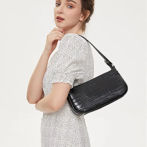 Miniatura 2 de Bolsos de hombro pequeños para mujer, estilo retro, clásico, bolso de mano con patrón de cocodrilo