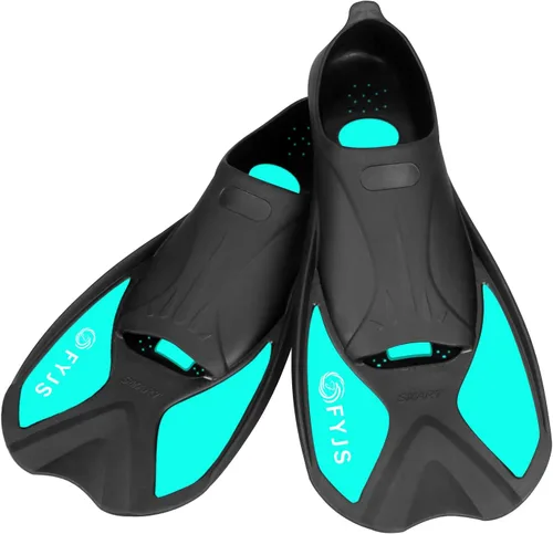 Miniatura 9 de FYJS - Aletas cortas de natación con cómodo bolsillo completo para el pie, tamaño de viaje, para esnórquel y buceo