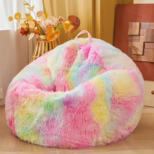 Miniatura 16 de Fundas para puf de pelo sintético mullido color beige, funda para silla puff de felpa suave color beige para niños y niñas, almacenamiento de puf