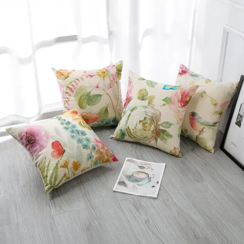 Miniatura 4 de Artscope Juego de 4 fundas de almohada impermeables de 18 x 18 pulgadas, fundas de cojín decorativas con patrón de pájaros y mariposas coloridas
