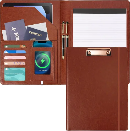 Miniatura 6 de Ospelelf Portapapeles de almacenamiento rosa para mujer, folio con bloc de notas, carpeta de cuero para profesores Elemento en polvo