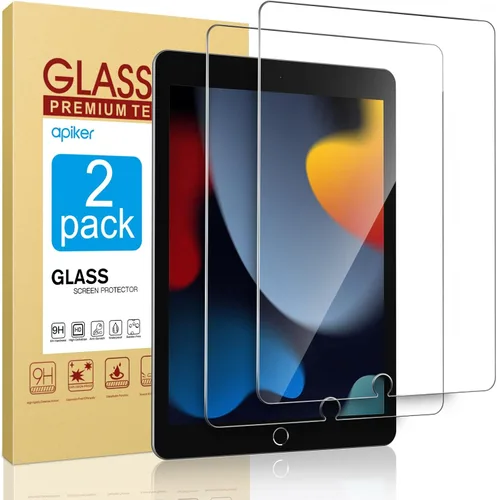 apiker Paquete de 2 protectores de pantalla para iPad de 9ª, 8ª y 7ª generación de 10.2 pulgadas, película de vidrio templado para iPad 9, 8, 7