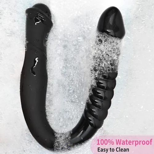 Miniatura 4 de Consolador de doble extremo de 16.53 pulgadas Dong acanalado Butt Plug con glande para estimulación anal de la vagina de doble cara pene pene