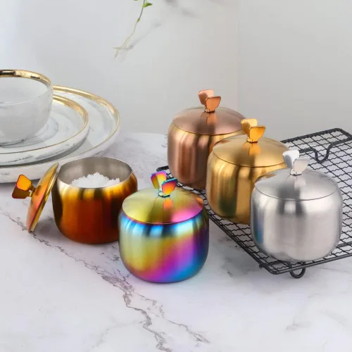 Miniatura 2 de Juego de recipientes para condimentos de acero inoxidable con 2 cucharas, estante para especias, botella para condimentos, sal y pimienta, plateado