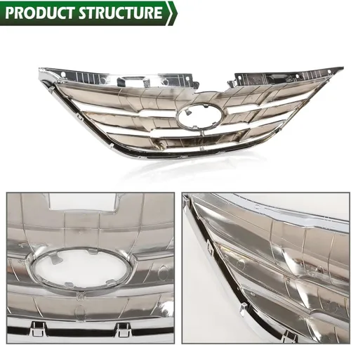 Miniatura 6 de GRAND ORANGE Conjunto de parrilla delantera compatible con Hyundai Sonata 2011 2012 2013 cromo ABS plástico parrilla HY1200154 863503S100