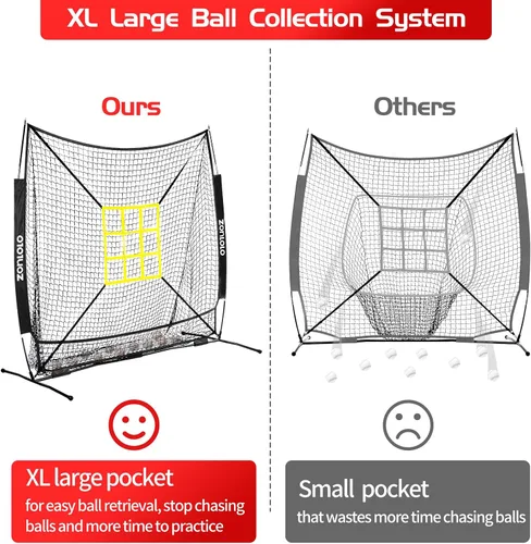 Miniatura 4 de ZONLOLO 6x6ft Baseball & Softball Net for Hitting,Pitching and Batting, Throwing,Baseball net with Sturdy Bow Frame,Battting Tee,Strike Zone, Middle