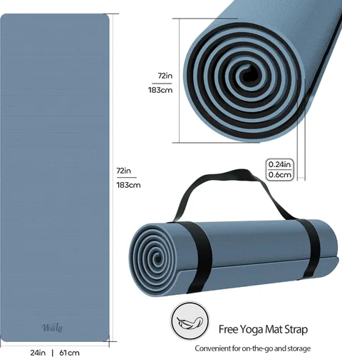 Miniatura 2 de Tapete de yoga antideslizante de TPE para mujeres y hombres, tapete de entrenamiento de doble cara de 72 x 24 pulgadas para gimnasio en casa