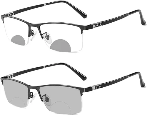 Melrose Gafas de lectura bifocales cuadradas para hombre, lentes fotocrómicas, lentes de transición, presbicia