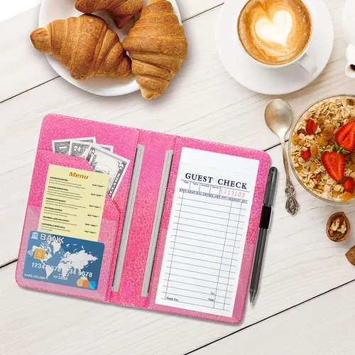 Miniatura 3 de ACdream Libretas de servicio para camarera, libreta de anotación de comensales, lindo organizador de piel y cartera para dinero, para presentar E