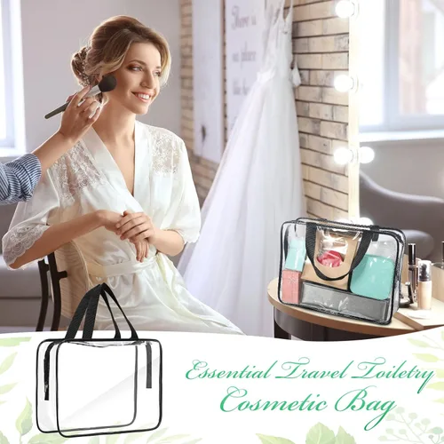 Miniatura 7 de Reginary Paquete de 10 bolsas grandes transparentes de maquillaje cosmético con cremallera y asa, bolsa de viaje de plástico de PVC, organizador