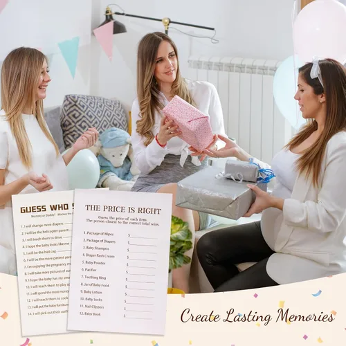 Miniatura 9 de Juego de 150 tarjetas de juegos de baby shower, 6 juegos divertidos que incluyen bingo, Don't Say Baby, Price is Right y más, perfecto para hasta 25