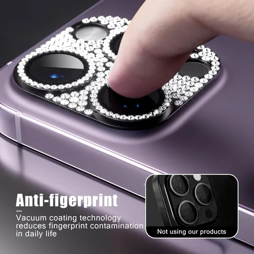 Miniatura 2 de AKABEILA Compatible con cámara iPhone 11 Pro Max/11 Pro, protector de lente con diamantes de imitación, protección de vidrio templado 9H, Negro
