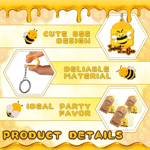 Miniatura 3 de Roowest 150 piezas de dulces como pueden abeja, regalos de fiesta, incluyendo 50 llaveros de abeja con 50 bolsas de regalo, 50 etiquetas