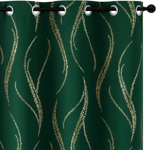 Miniatura 12 de Yakamok Cortinas opacas de 84 pulgadas de largo para sala de estar, con aislamiento térmico, patrón de líneas onduladas doradas, patrón de puntos