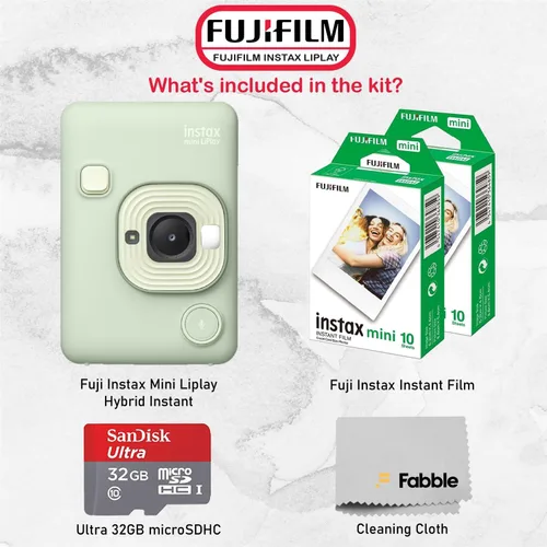 Miniatura 2 de Paquete de cámara instantánea híbrida Fujifilm INSTAX Mini LiPlay con 20 hojas de película Fujifilm INSTAX Mini, tarjeta microSD de 32GB, cable